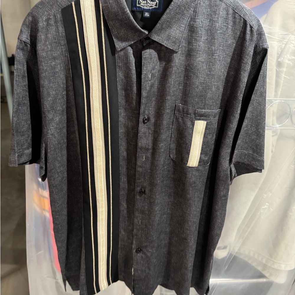 Nat Nast Black and Cream Casual Button-Down Shirt 70% Sill/30% Cotton